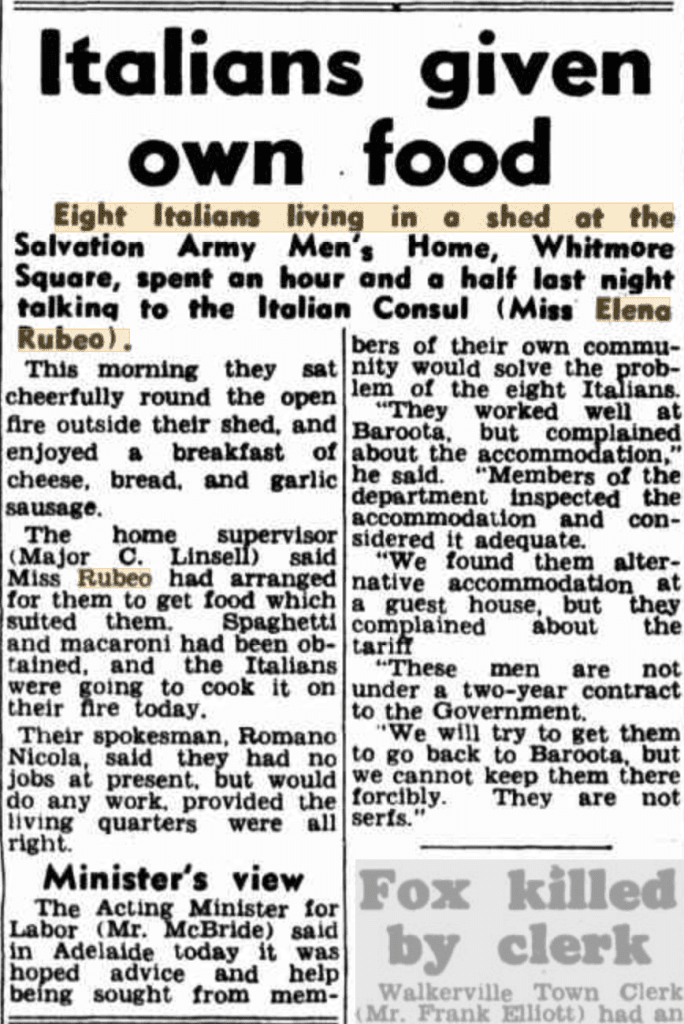 Elena Rubeo - Italians given own food Salvation Army Whitmore Square. August 2nd 1952