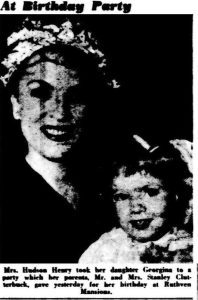 Mrs. Hudson Henry took her dangbter Georgjna to a party which her parents, Mr. and Mrs. Stanley Clul terback, gave yesterday for her birthday at Rnthven' Mansions. Mrs. Hudson Henry took her daughter Georgjna to a party which her parents, Mr. and Mrs. Stanley Clul terback, gave yesterday for her birthday at Ruthven' Mansions. Credit Trove Newspaper